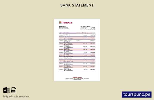 listo para imprimir plantilla de Excel de extracto bancario de Vietnam Agribank